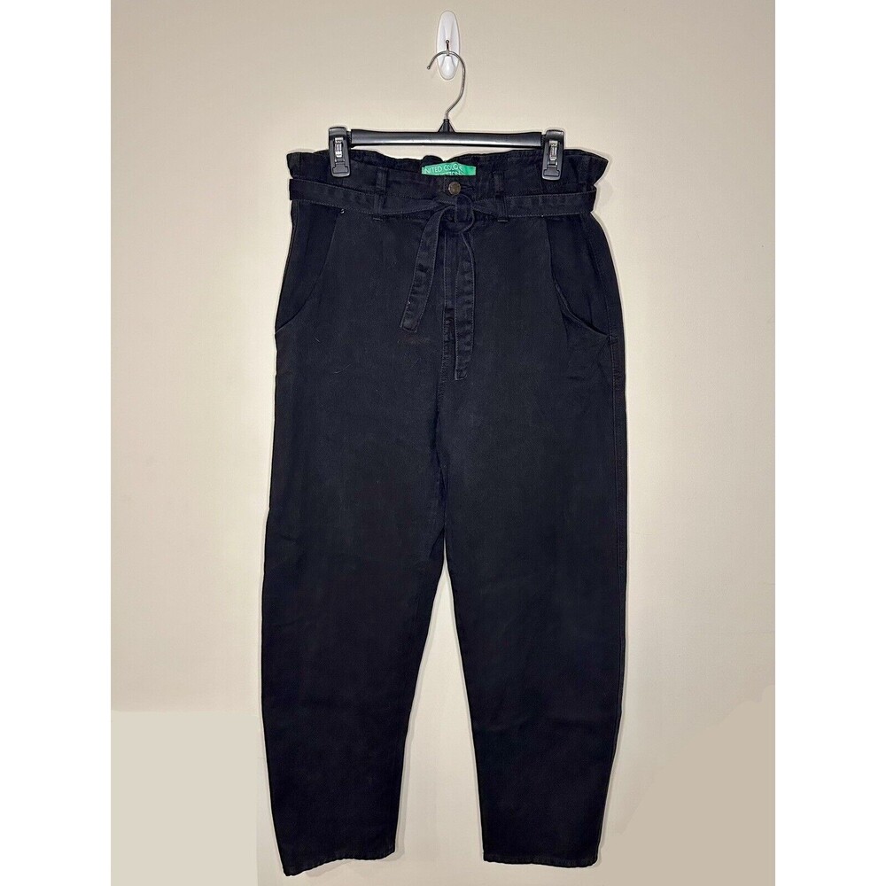 United Colors Of Benneton Paper Bag Pants Tie Waist Black Size 8 EUC!!!